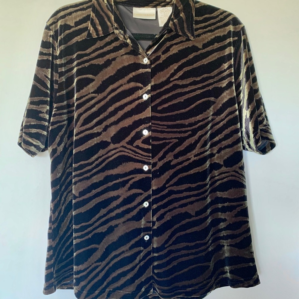 Christie & Jill velour button down animal print